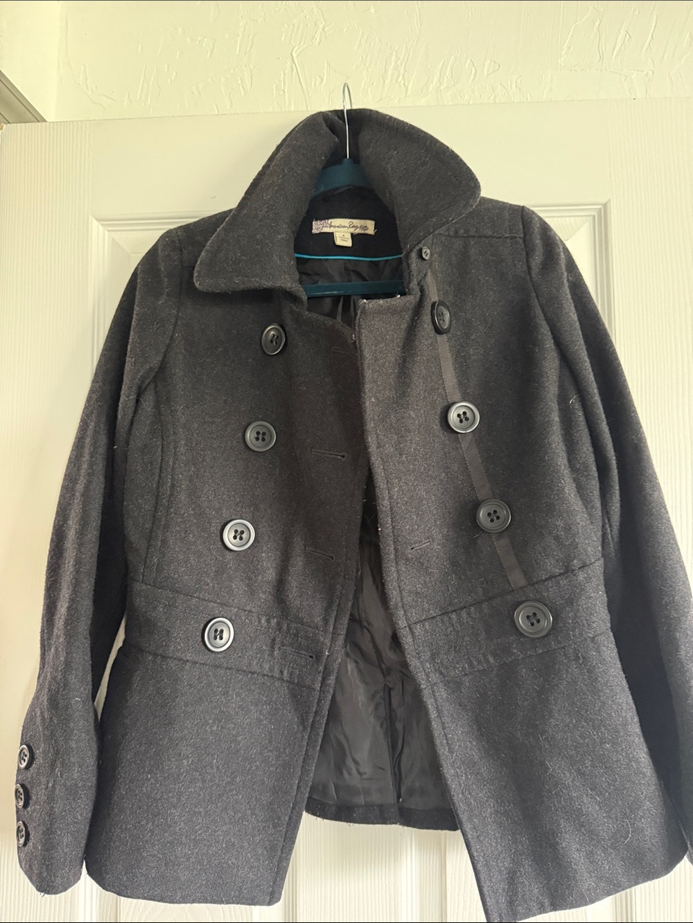 American Rag Black Coat with Teal Trim